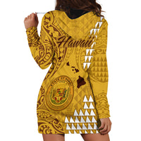 Maui Island Hoodie Dress Kakau Tribal Mixed Polynesian Pattern Gold - Wonder Print Shop