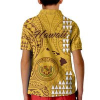 Maui Island Kid Polo Shirt Kakau Tribal Mixed Polynesian Pattern Gold - Wonder Print Shop