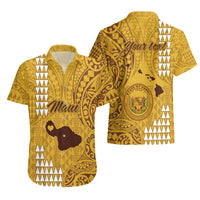 Personalised Maui Island Hawaiian Shirt Kakau Tribal Mixed Polynesian Pattern Gold - Wonder Print Shop