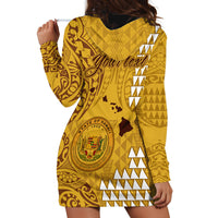 Personalised Maui Island Hoodie Dress Kakau Tribal Mixed Polynesian Pattern Gold - Wonder Print Shop
