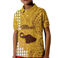 Personalised Maui Island Kid Polo Shirt Kakau Tribal Mixed Polynesian Pattern Gold - Wonder Print Shop