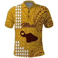 Personalised Maui Island Polo Shirt Kakau Tribal Mixed Polynesian Pattern Gold - Wonder Print Shop