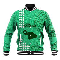 Maui Island Baseball Jacket Kakau Tribal Mixed Polynesian Pattern Green LT9 - Wonder Print Shop