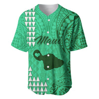 Maui Island Baseball Jersey Kakau Tribal Mixed Polynesian Pattern Green LT9 - Wonder Print Shop