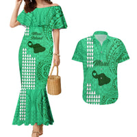 Maui Island Couples Matching Mermaid Dress and Hawaiian Shirt Kakau Tribal Mixed Polynesian Pattern Green LT9 - Wonder Print Shop