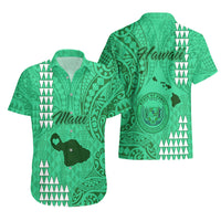 Maui Island Hawaiian Shirt Kakau Tribal Mixed Polynesian Pattern Green - Wonder Print Shop