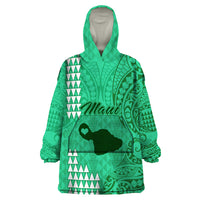 Maui Island Wearable Blanket Hoodie Kakau Tribal Mixed Polynesian Pattern Green - Wonder Print Shop