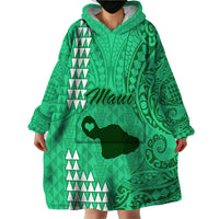 Maui Island Wearable Blanket Hoodie Kakau Tribal Mixed Polynesian Pattern Green - Wonder Print Shop
