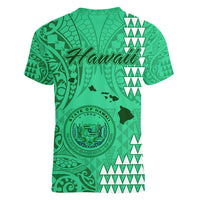 Maui Island Women V Neck T Shirt Kakau Tribal Mixed Polynesian Pattern Green - Wonder Print Shop