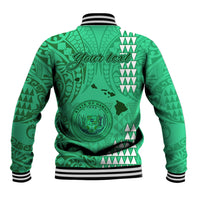 Personalised Maui Island Baseball Jacket Kakau Tribal Mixed Polynesian Pattern Green LT9 - Wonder Print Shop