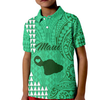Personalised Maui Island Kid Polo Shirt Kakau Tribal Mixed Polynesian Pattern Green - Wonder Print Shop