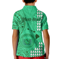 Personalised Maui Island Kid Polo Shirt Kakau Tribal Mixed Polynesian Pattern Green - Wonder Print Shop