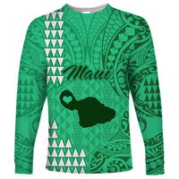 Personalised Maui Island Long Sleeve Shirt Kakau Tribal Mixed Polynesian Pattern Green - Wonder Print Shop