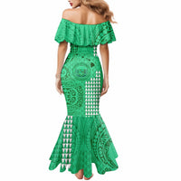 Personalised Maui Island Mermaid Dress Kakau Tribal Mixed Polynesian Pattern Green - Wonder Print Shop