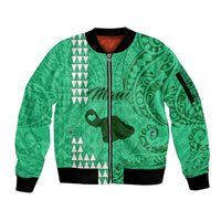 Personalised Maui Island Sleeve Zip Bomber Jacket Kakau Tribal Mixed Polynesian Pattern Green - Wonder Print Shop