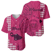Maui Island Baseball Jersey Kakau Tribal Mixed Polynesian Pattern Pink LT9 - Wonder Print Shop