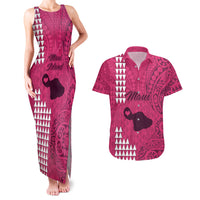 Maui Island Couples Matching Tank Maxi Dress and Hawaiian Shirt Kakau Tribal Mixed Polynesian Pattern Pink LT9 - Wonder Print Shop