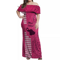 Maui Island Off Shoulder Maxi Dress Kakau Tribal Mixed Polynesian Pattern Pink - Wonder Print Shop