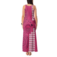 Maui Island Tank Maxi Dress Kakau Tribal Mixed Polynesian Pattern Pink - Wonder Print Shop