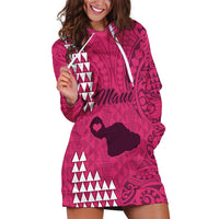 Personalised Maui Island Hoodie Dress Kakau Tribal Mixed Polynesian Pattern Pink - Wonder Print Shop