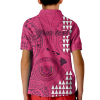 Personalised Maui Island Kid Polo Shirt Kakau Tribal Mixed Polynesian Pattern Pink - Wonder Print Shop
