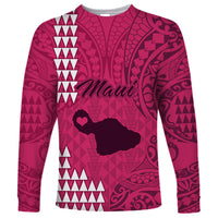 Personalised Maui Island Long Sleeve Shirt Kakau Tribal Mixed Polynesian Pattern Pink - Wonder Print Shop