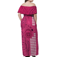 Personalised Maui Island Off Shoulder Maxi Dress Kakau Tribal Mixed Polynesian Pattern Pink - Wonder Print Shop
