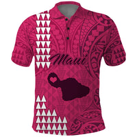 Personalised Maui Island Polo Shirt Kakau Tribal Mixed Polynesian Pattern Pink - Wonder Print Shop