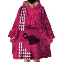 Personalised Maui Island Wearable Blanket Hoodie Kakau Tribal Mixed Polynesian Pattern Pink - Wonder Print Shop
