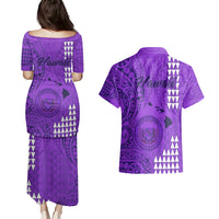 Maui Island Couples Matching Puletasi Dress and Hawaiian Shirt Kakau Tribal Mixed Polynesian Pattern Purple LT9 - Wonder Print Shop