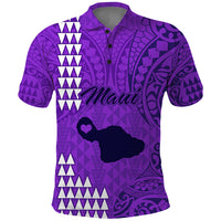 Maui Island Polo Shirt Kakau Tribal Mixed Polynesian Pattern Purple - Wonder Print Shop