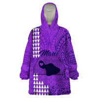 Maui Island Wearable Blanket Hoodie Kakau Tribal Mixed Polynesian Pattern Purple - Wonder Print Shop