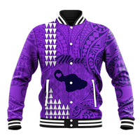 Personalised Maui Island Baseball Jacket Kakau Tribal Mixed Polynesian Pattern Purple LT9 - Wonder Print Shop