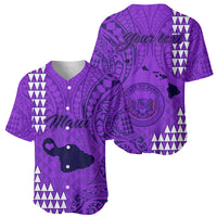 Personalised Maui Island Baseball Jersey Kakau Tribal Mixed Polynesian Pattern Purple LT9 - Wonder Print Shop