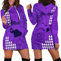 Personalised Maui Island Hoodie Dress Kakau Tribal Mixed Polynesian Pattern Purple - Wonder Print Shop