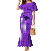 Personalised Maui Island Mermaid Dress Kakau Tribal Mixed Polynesian Pattern Purple - Wonder Print Shop
