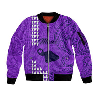 Personalised Maui Island Sleeve Zip Bomber Jacket Kakau Tribal Mixed Polynesian Pattern Purple - Wonder Print Shop