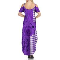 Personalised Maui Island Summer Maxi Dress Kakau Tribal Mixed Polynesian Pattern Purple - Wonder Print Shop
