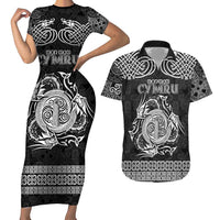 Personalized Anglesey Ynys Mon Couples Matching Short Sleeve Bodycon Dress and Hawaiian Shirt Black Standing Stone Celtic-inspired - Wonder Print Shop
