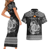 Personalized Anglesey Ynys Mon Couples Matching Short Sleeve Bodycon Dress and Hawaiian Shirt Black Standing Stone Celtic-inspired - Wonder Print Shop