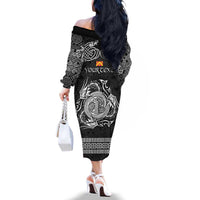 Personalized Anglesey Ynys Mon Family Matching Off The Shoulder Long Sleeve Dress and Hawaiian Shirt Black Standing Stone Celtic-inspired - Wonder Print Shop