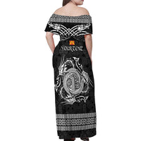 Personalized Anglesey Ynys Mon Family Matching Off Shoulder Maxi Dress and Hawaiian Shirt Black Standing Stone Celtic-inspired - Wonder Print Shop