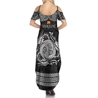 Personalized Anglesey Ynys Mon Family Matching Summer Maxi Dress and Hawaiian Shirt Black Standing Stone Celtic-inspired - Wonder Print Shop