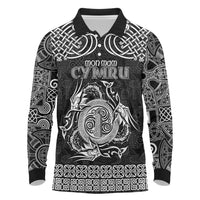 Personalized Anglesey Ynys Mon Long Sleeve Polo Shirt Black Standing Stone Celtic-inspired - Wonder Print Shop