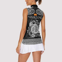 Personalized Anglesey Ynys Mon Women Sleeveless Polo Shirt Black Standing Stone Celtic-inspired - Wonder Print Shop