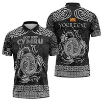 Personalized Anglesey Ynys Mon Zipper Polo Shirt Black Standing Stone Celtic-inspired - Wonder Print Shop