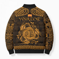 Personalized Anglesey Ynys Mon Bomber Puffer Jacket Gold Standing Stone Celtic-inspired - Wonder Print Shop