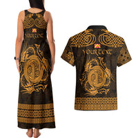 Personalized Anglesey Ynys Mon Couples Matching Tank Maxi Dress and Hawaiian Shirt Gold Standing Stone Celtic-inspired - Wonder Print Shop