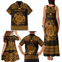 Personalized Anglesey Ynys Mon Family Matching Tank Maxi Dress and Hawaiian Shirt Gold Standing Stone Celtic-inspired - Wonder Print Shop