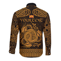 Personalized Anglesey Ynys Mon Long Sleeve Button Shirt Gold Standing Stone Celtic-inspired - Wonder Print Shop